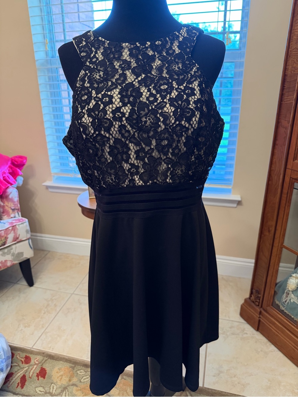 Speechless Black Lace Fit-and-Flare Mini Dress